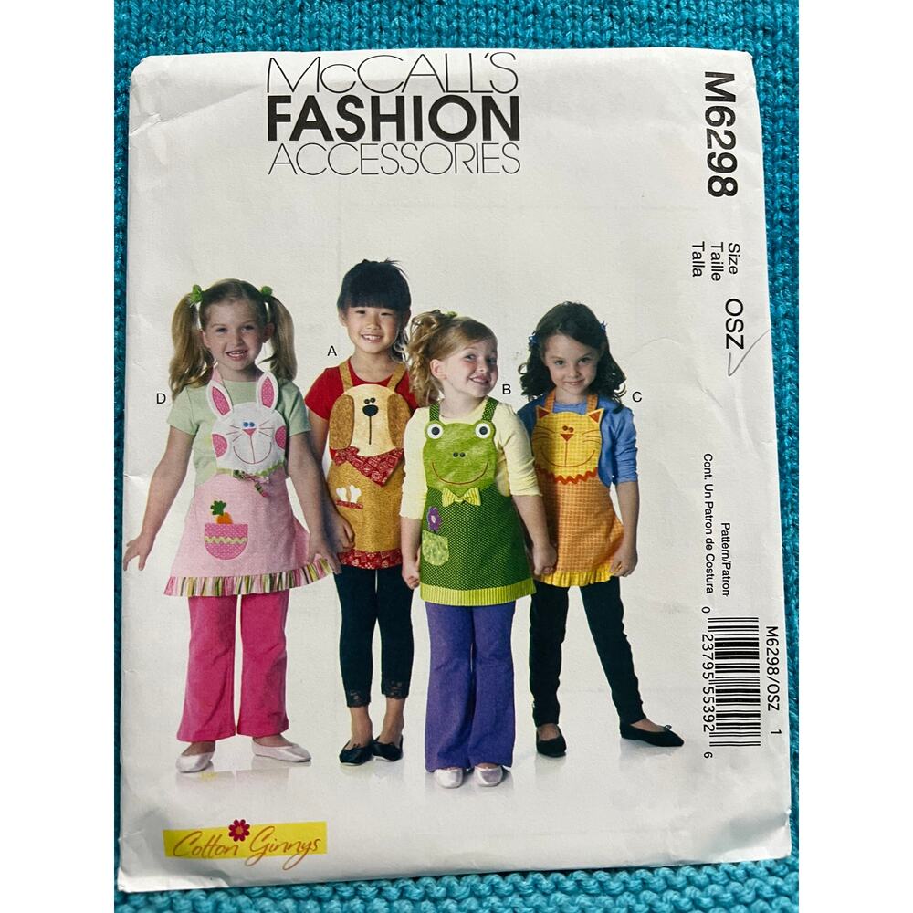 McCalls 6298 Sewing pattern Kids apron animal bunny dop frog cat